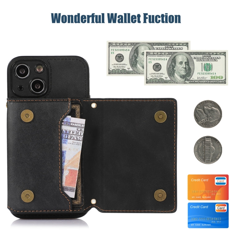 For iPhone 13 Mini Three-fold RFID Leather Phone Case with Lanyard