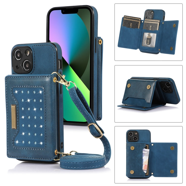 For iPhone 13 Mini Three-fold RFID Leather Phone Case with Lanyard