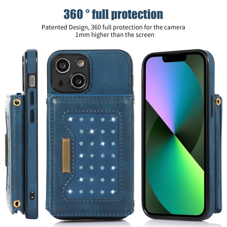 For iPhone 13 Mini Three-fold RFID Leather Phone Case with Lanyard