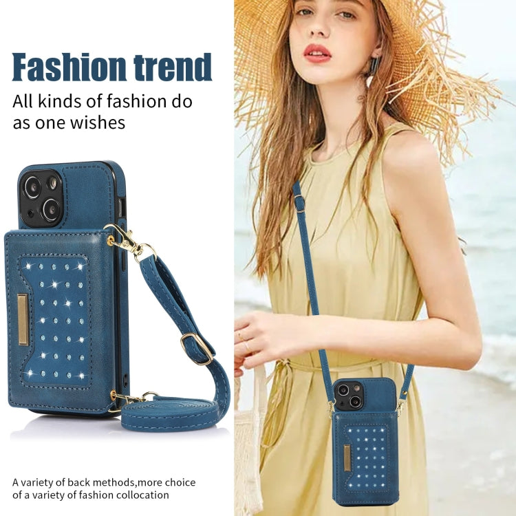 For iPhone 13 Mini Three-fold RFID Leather Phone Case with Lanyard