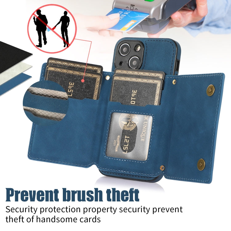 For iPhone 13 Mini Three-fold RFID Leather Phone Case with Lanyard