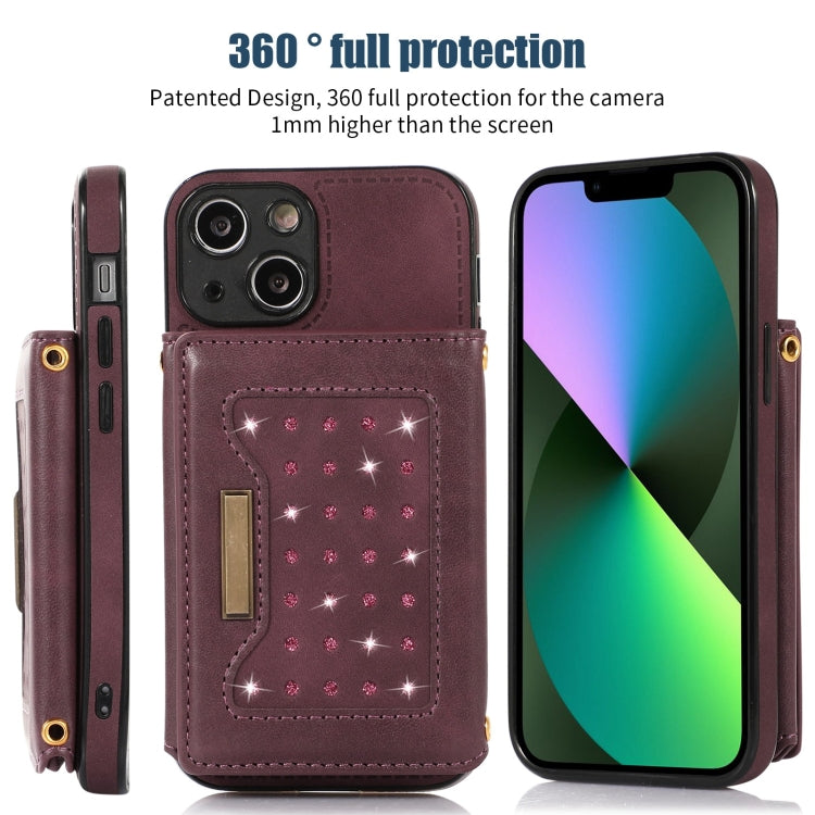For iPhone 13 Mini Three-fold RFID Leather Phone Case with Lanyard