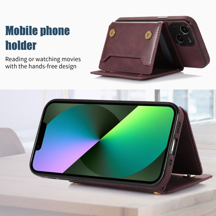 For iPhone 13 Mini Three-fold RFID Leather Phone Case with Lanyard