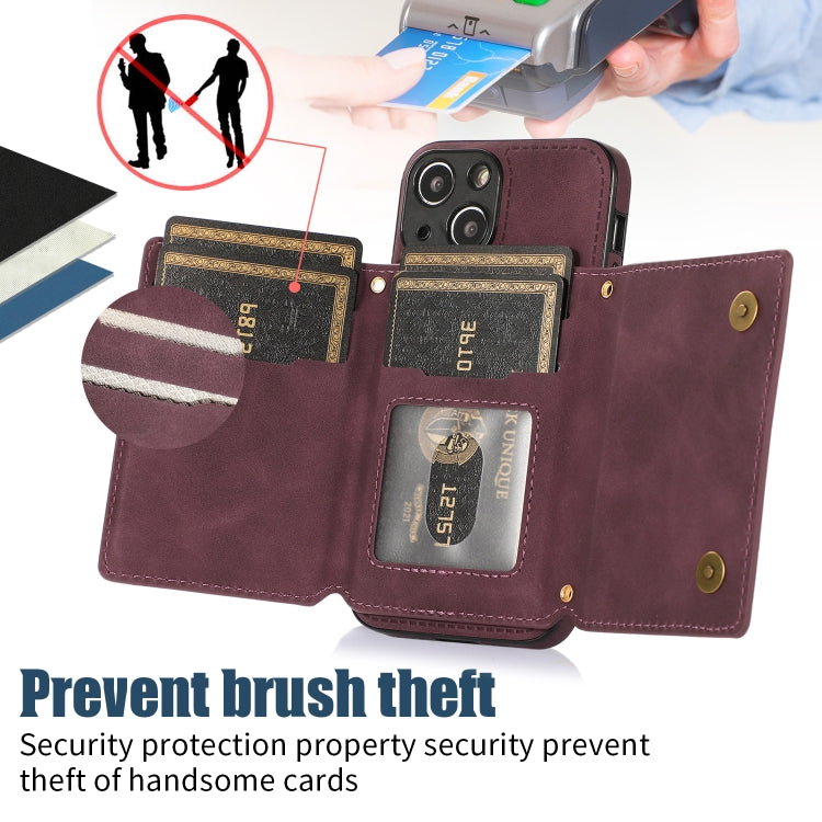 For iPhone 13 Mini Three-fold RFID Leather Phone Case with Lanyard