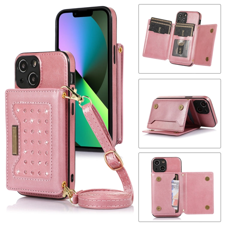 For iPhone 13 Mini Three-fold RFID Leather Phone Case with Lanyard