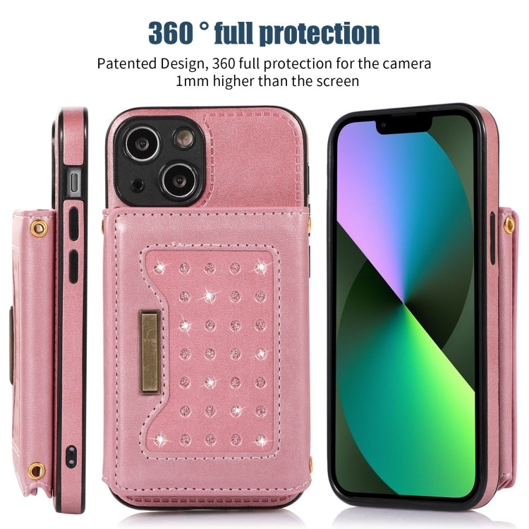 For iPhone 13 Mini Three-fold RFID Leather Phone Case with Lanyard