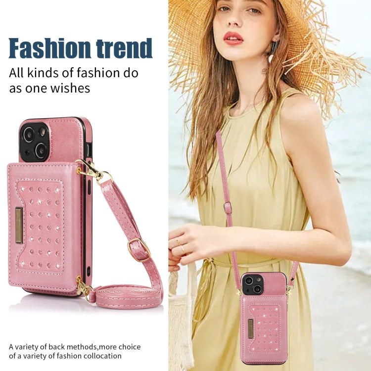 For iPhone 13 Mini Three-fold RFID Leather Phone Case with Lanyard