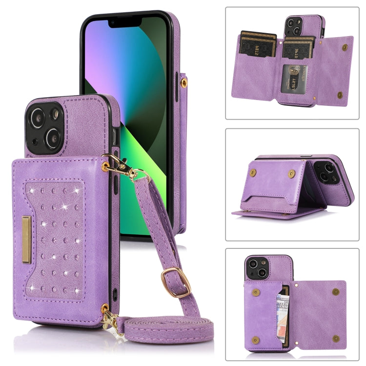 For iPhone 13 Mini Three-fold RFID Leather Phone Case with Lanyard
