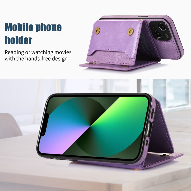 For iPhone 13 Mini Three-fold RFID Leather Phone Case with Lanyard