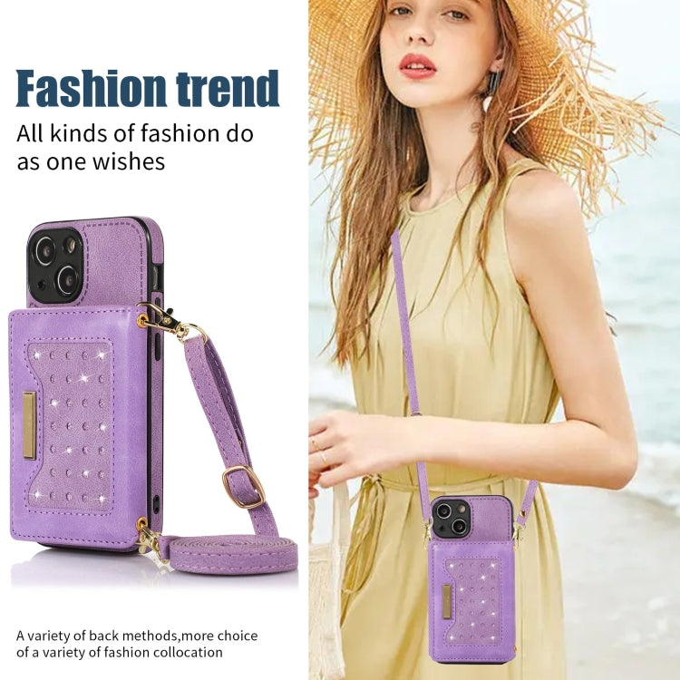 For iPhone 13 Mini Three-fold RFID Leather Phone Case with Lanyard