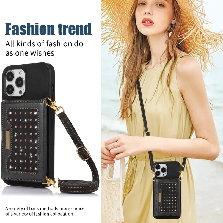 For iPhone 13 Pro Three-fold RFID Leather Phone Case with Lanyard