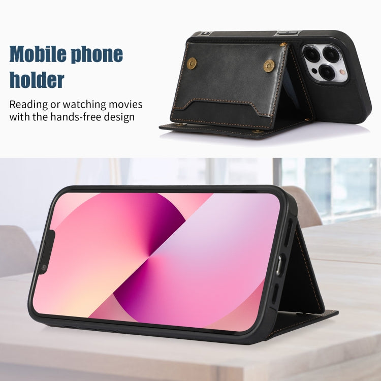 For iPhone 13 Pro Three-fold RFID Leather Phone Case with Lanyard