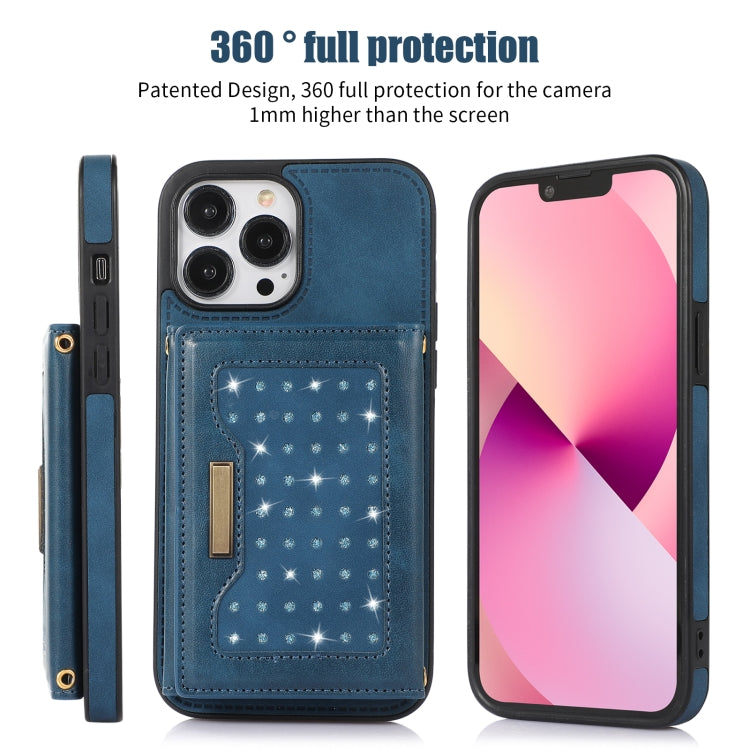 For iPhone 13 Pro Three-fold RFID Leather Phone Case with Lanyard