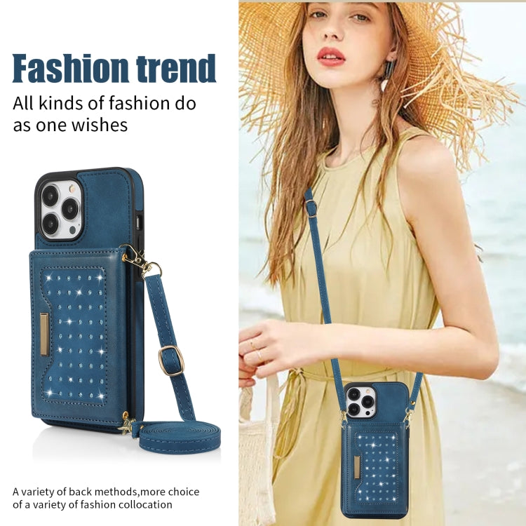 For iPhone 13 Pro Three-fold RFID Leather Phone Case with Lanyard