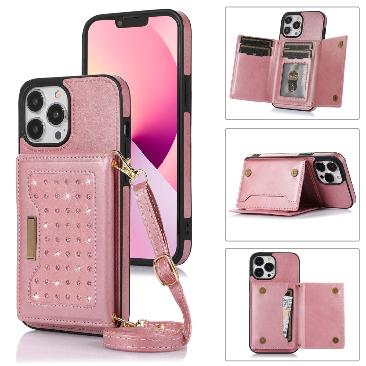 For iPhone 13 Pro Three-fold RFID Leather Phone Case with Lanyard