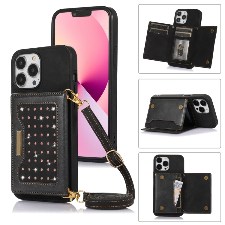 For iPhone 13 Pro Max Three-fold RFID Leather Phone Case with Lanyard