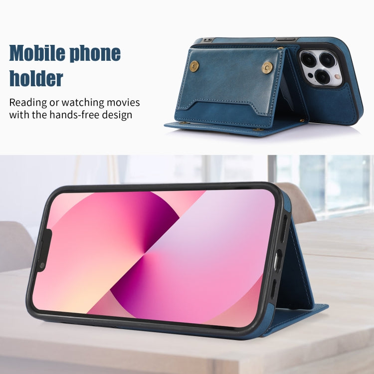 For iPhone 13 Pro Max Three-fold RFID Leather Phone Case with Lanyard