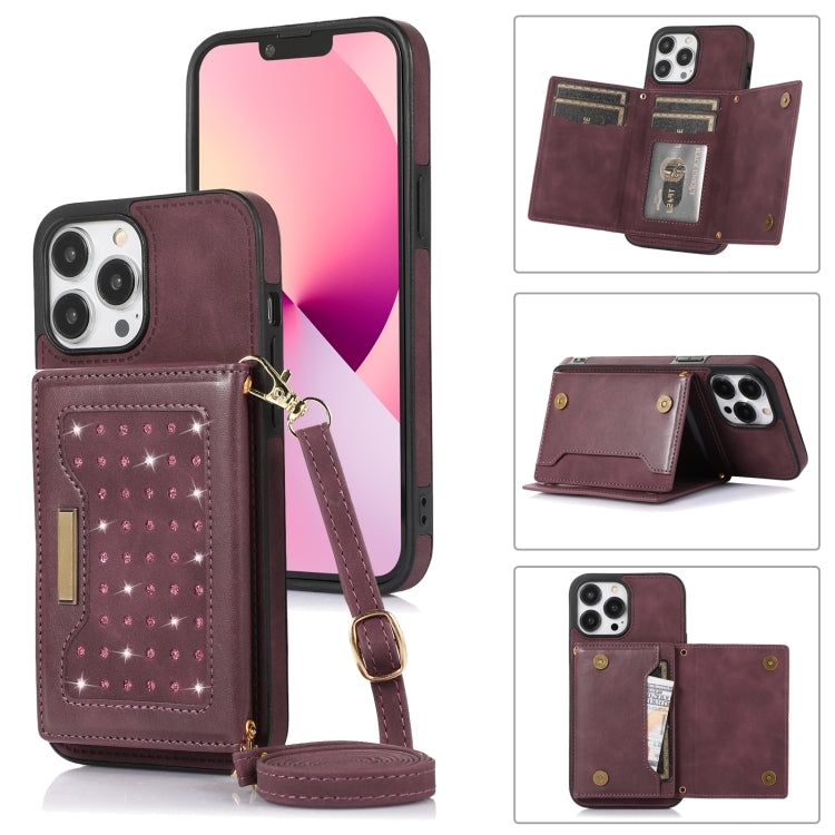 For iPhone 13 Pro Max Three-fold RFID Leather Phone Case with Lanyard