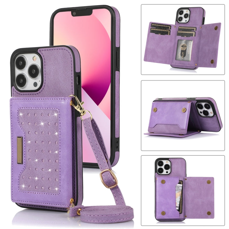 For iPhone 13 Pro Max Three-fold RFID Leather Phone Case with Lanyard
