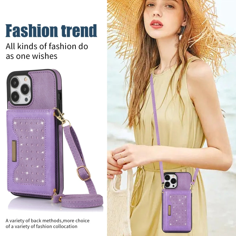 For iPhone 13 Pro Max Three-fold RFID Leather Phone Case with Lanyard
