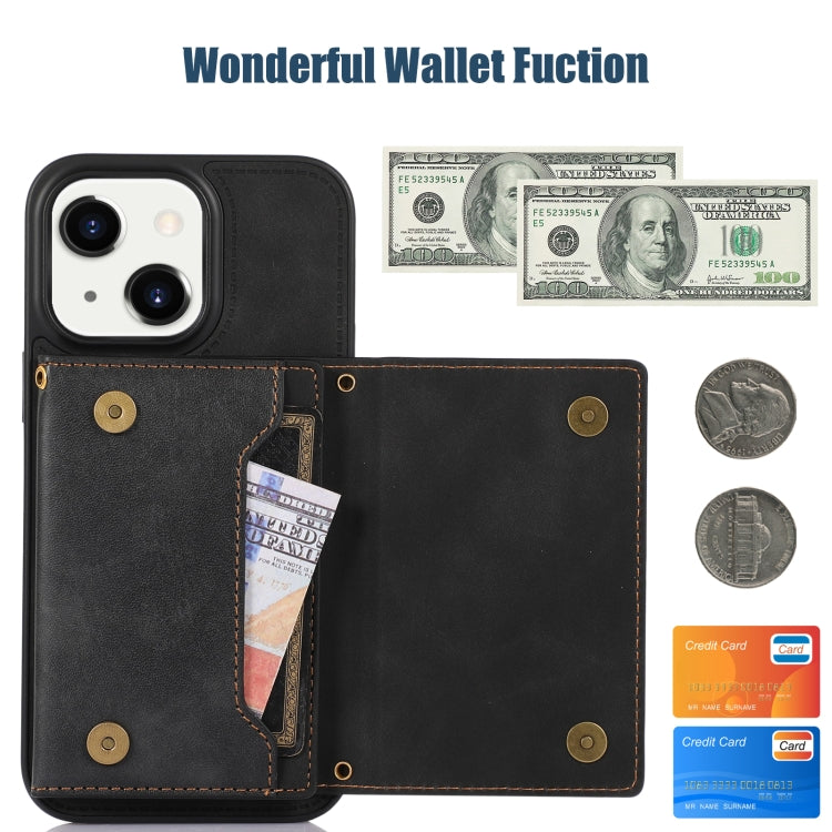 For iPhone 14 Three-fold RFID Leather Phone Case with Lanyard