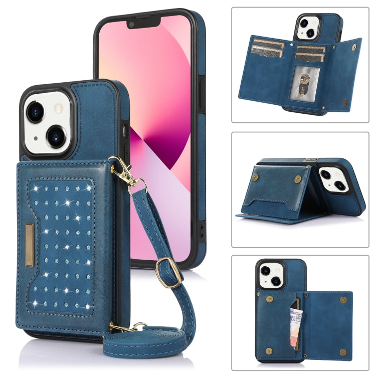 For iPhone 14 Three-fold RFID Leather Phone Case with Lanyard