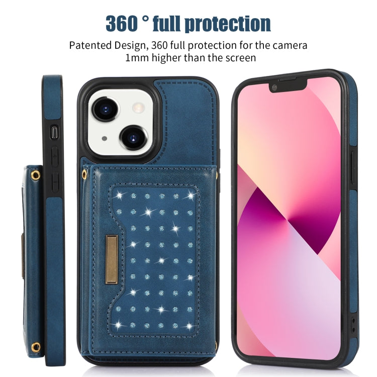 For iPhone 14 Three-fold RFID Leather Phone Case with Lanyard