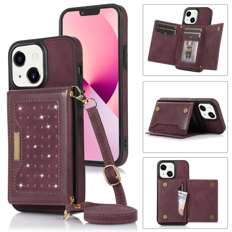 For iPhone 14 Three-fold RFID Leather Phone Case with Lanyard
