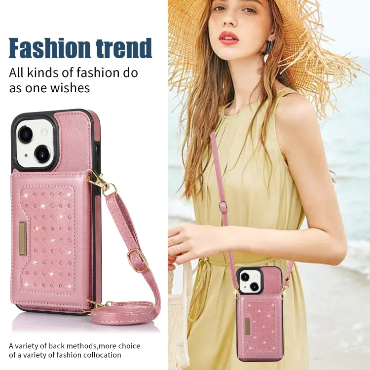 For iPhone 14 Three-fold RFID Leather Phone Case with Lanyard