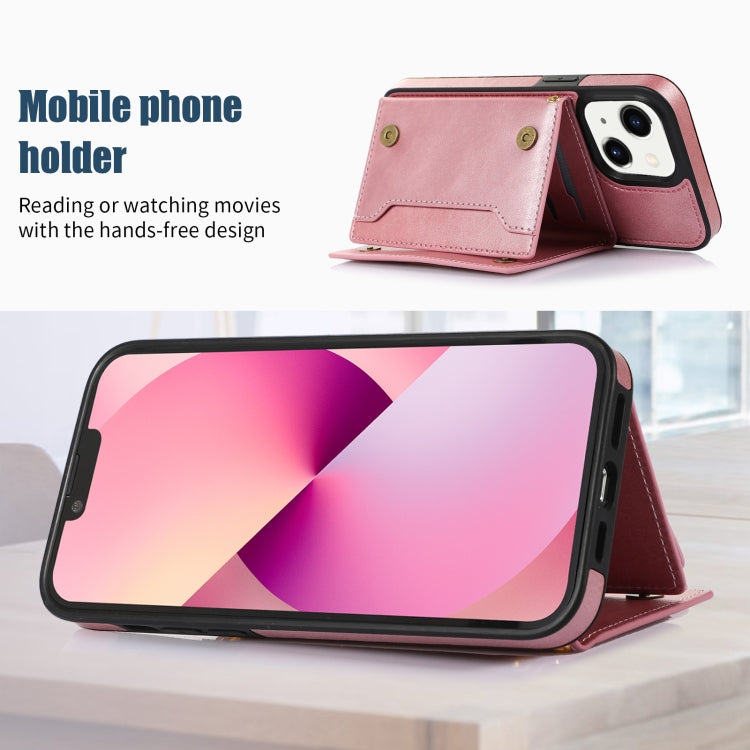 For iPhone 14 Three-fold RFID Leather Phone Case with Lanyard