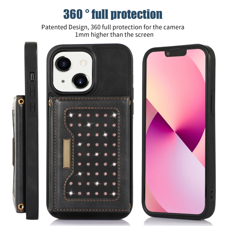 For iPhone 14 Plus Three-fold RFID Leather Phone Case with Lanyard