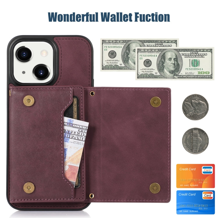 For iPhone 14 Plus Three-fold RFID Leather Phone Case with Lanyard