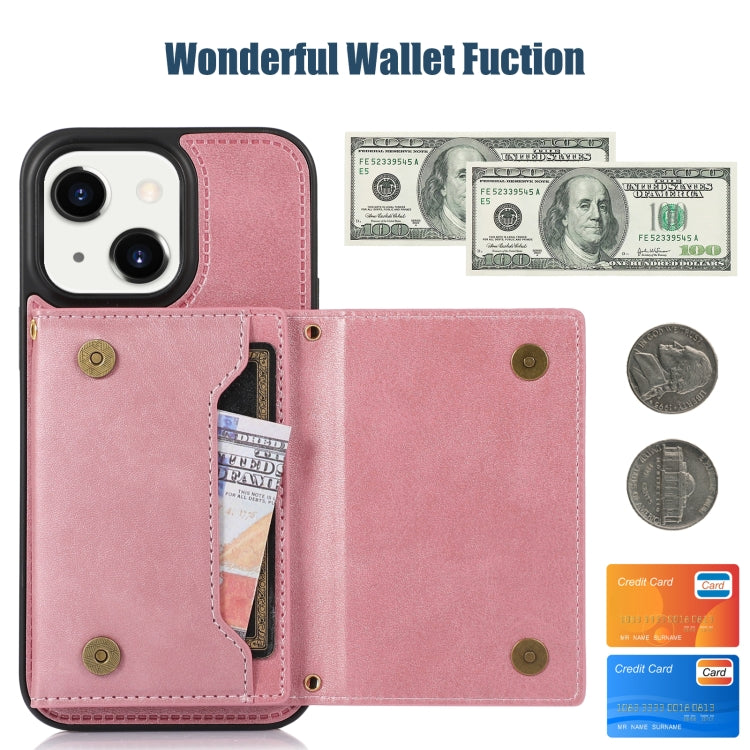 For iPhone 14 Plus Three-fold RFID Leather Phone Case with Lanyard