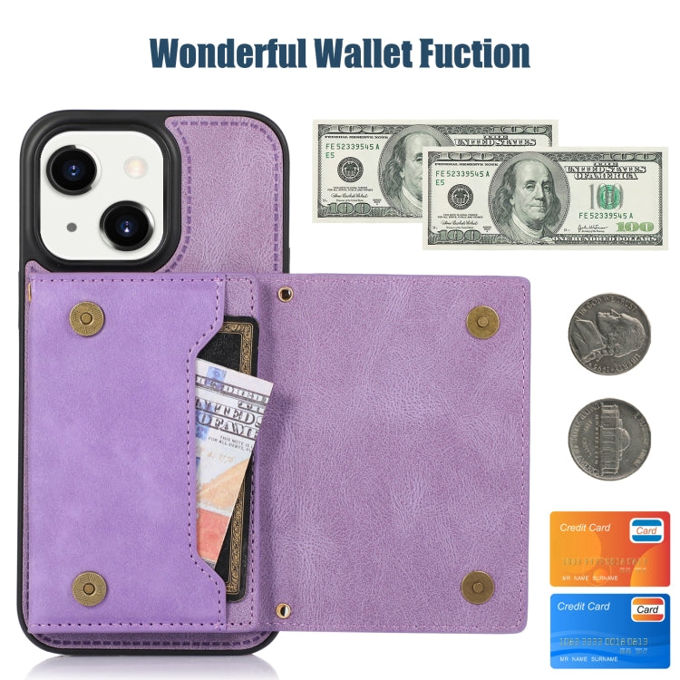 For iPhone 14 Plus Three-fold RFID Leather Phone Case with Lanyard
