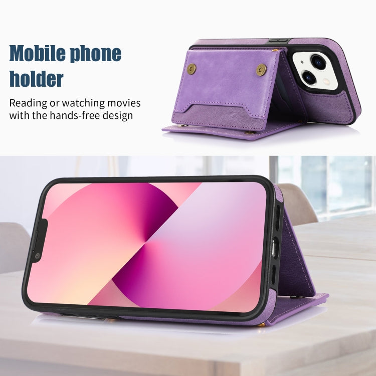 For iPhone 14 Plus Three-fold RFID Leather Phone Case with Lanyard