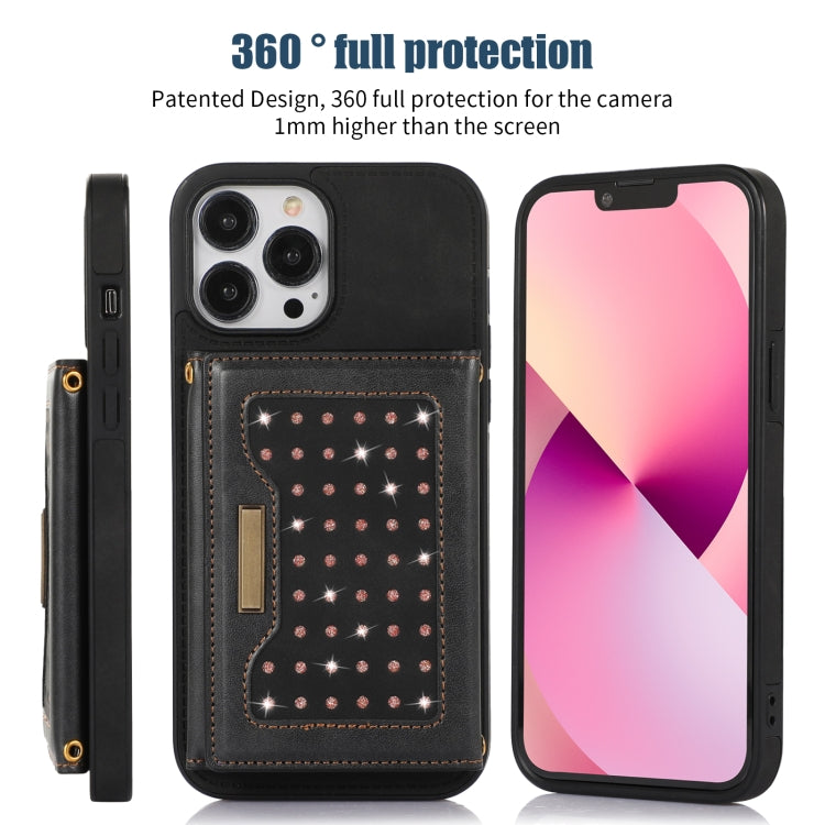 For iPhone 14 Pro Max Three-fold RFID Leather Phone Case with Lanyard