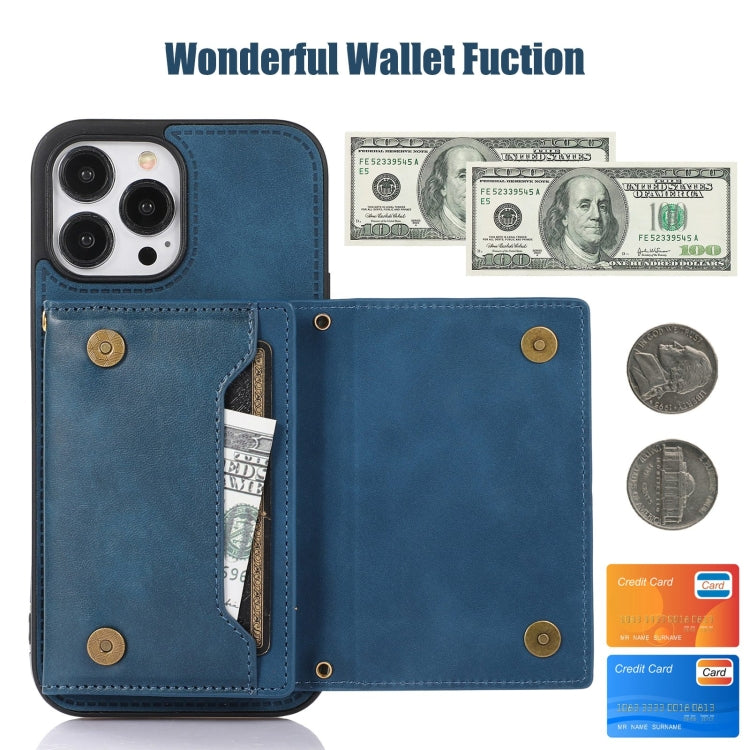For iPhone 14 Pro Max Three-fold RFID Leather Phone Case with Lanyard