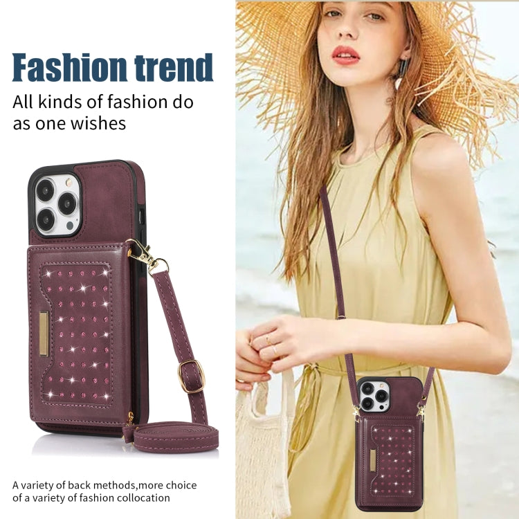 For iPhone 14 Pro Max Three-fold RFID Leather Phone Case with Lanyard