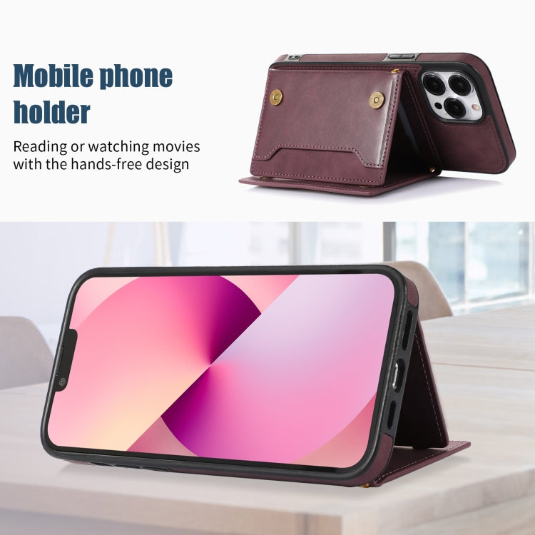 For iPhone 14 Pro Max Three-fold RFID Leather Phone Case with Lanyard