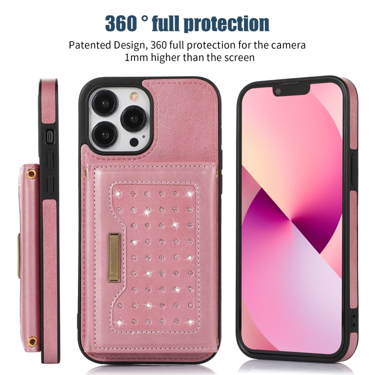 For iPhone 14 Pro Max Three-fold RFID Leather Phone Case with Lanyard