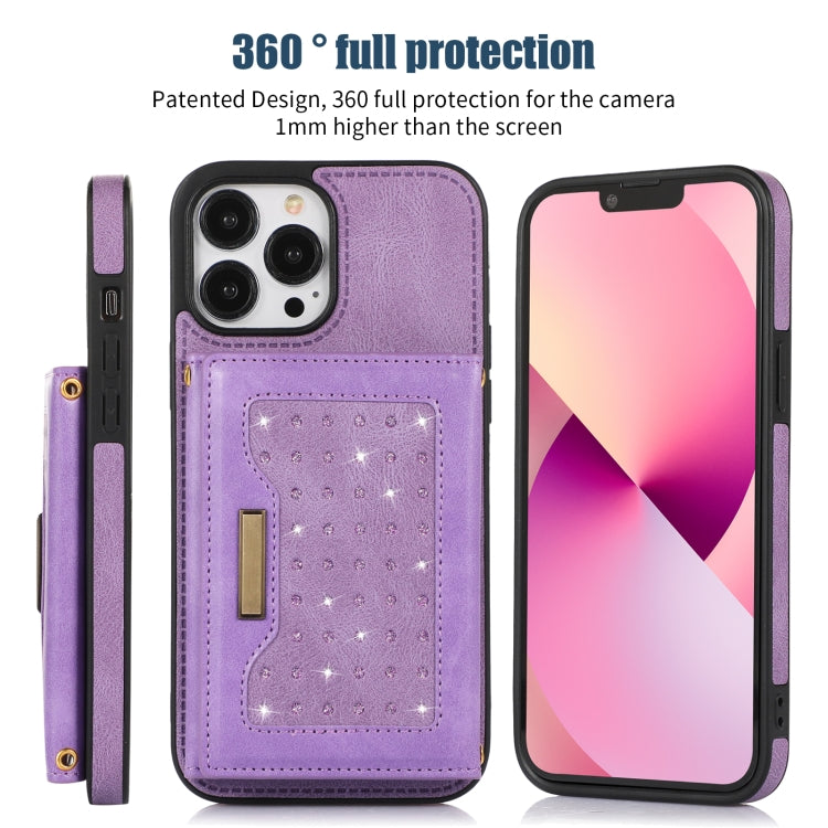 For iPhone 14 Pro Max Three-fold RFID Leather Phone Case with Lanyard