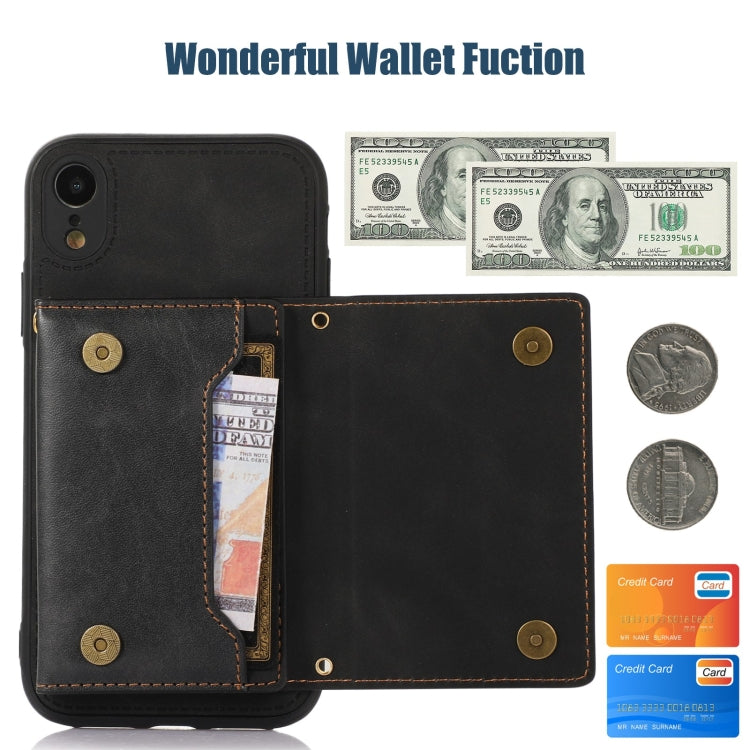 For iPhone XR Three-fold RFID Leather Phone Case with Lanyard