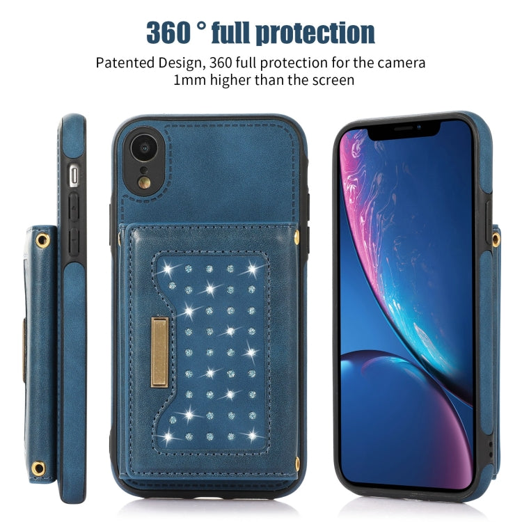 For iPhone XR Three-fold RFID Leather Phone Case with Lanyard
