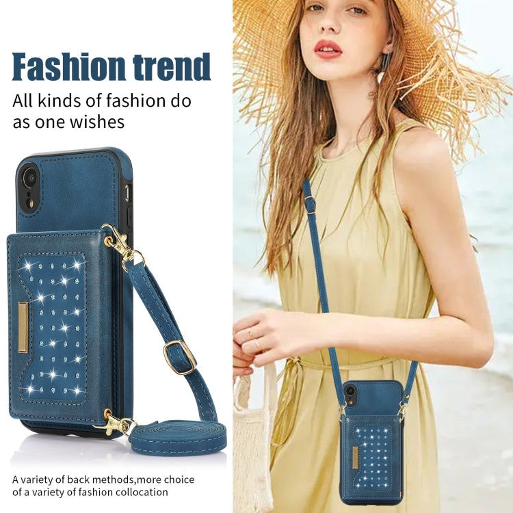 For iPhone XR Three-fold RFID Leather Phone Case with Lanyard
