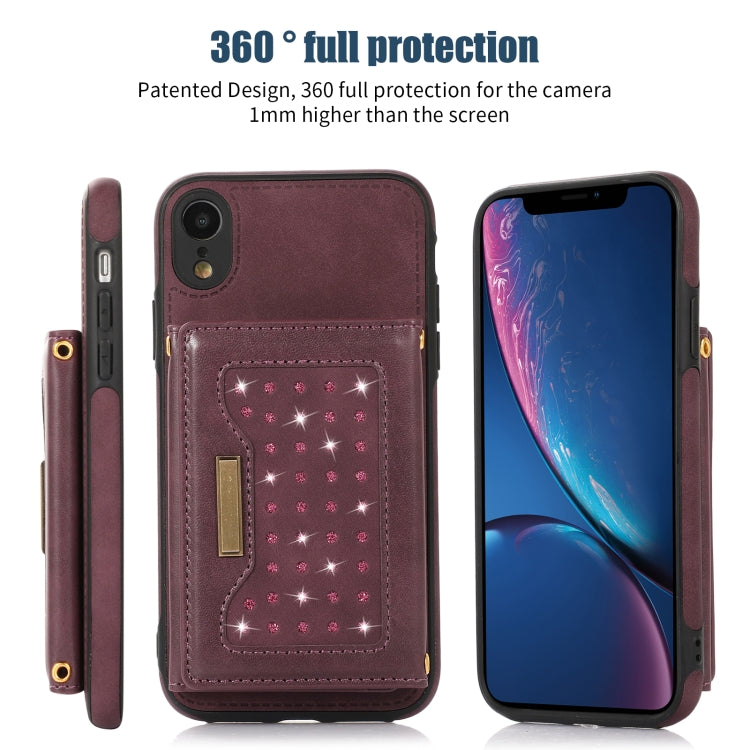 For iPhone XR Three-fold RFID Leather Phone Case with Lanyard