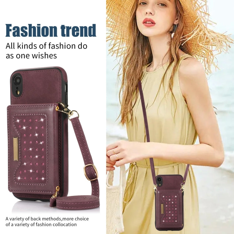 For iPhone XR Three-fold RFID Leather Phone Case with Lanyard
