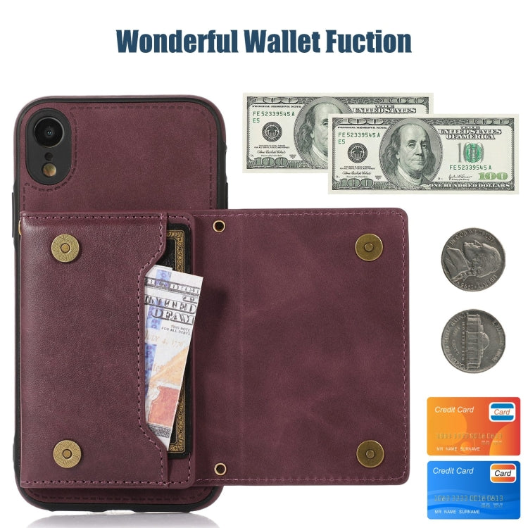 For iPhone XR Three-fold RFID Leather Phone Case with Lanyard