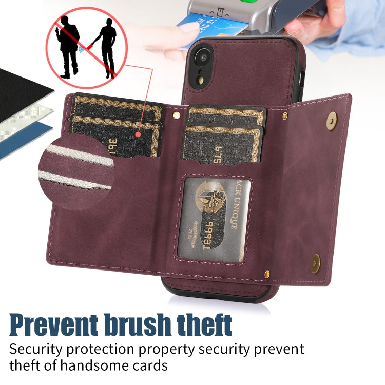 For iPhone XR Three-fold RFID Leather Phone Case with Lanyard