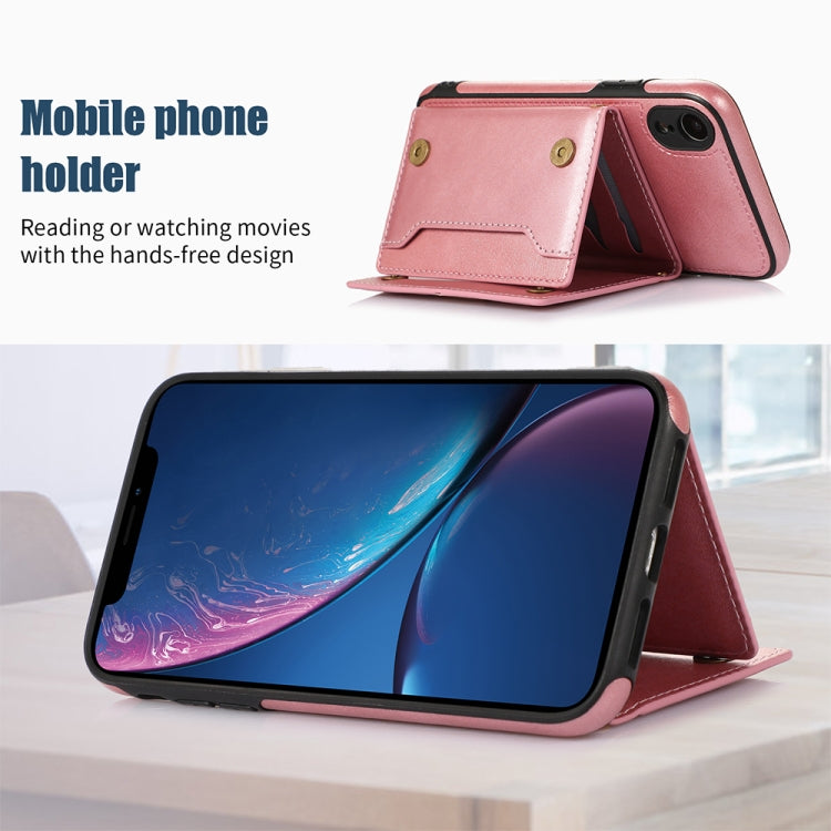 For iPhone XR Three-fold RFID Leather Phone Case with Lanyard