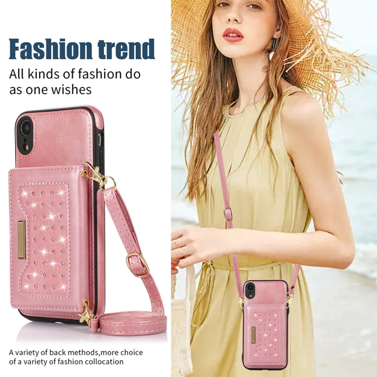 For iPhone XR Three-fold RFID Leather Phone Case with Lanyard